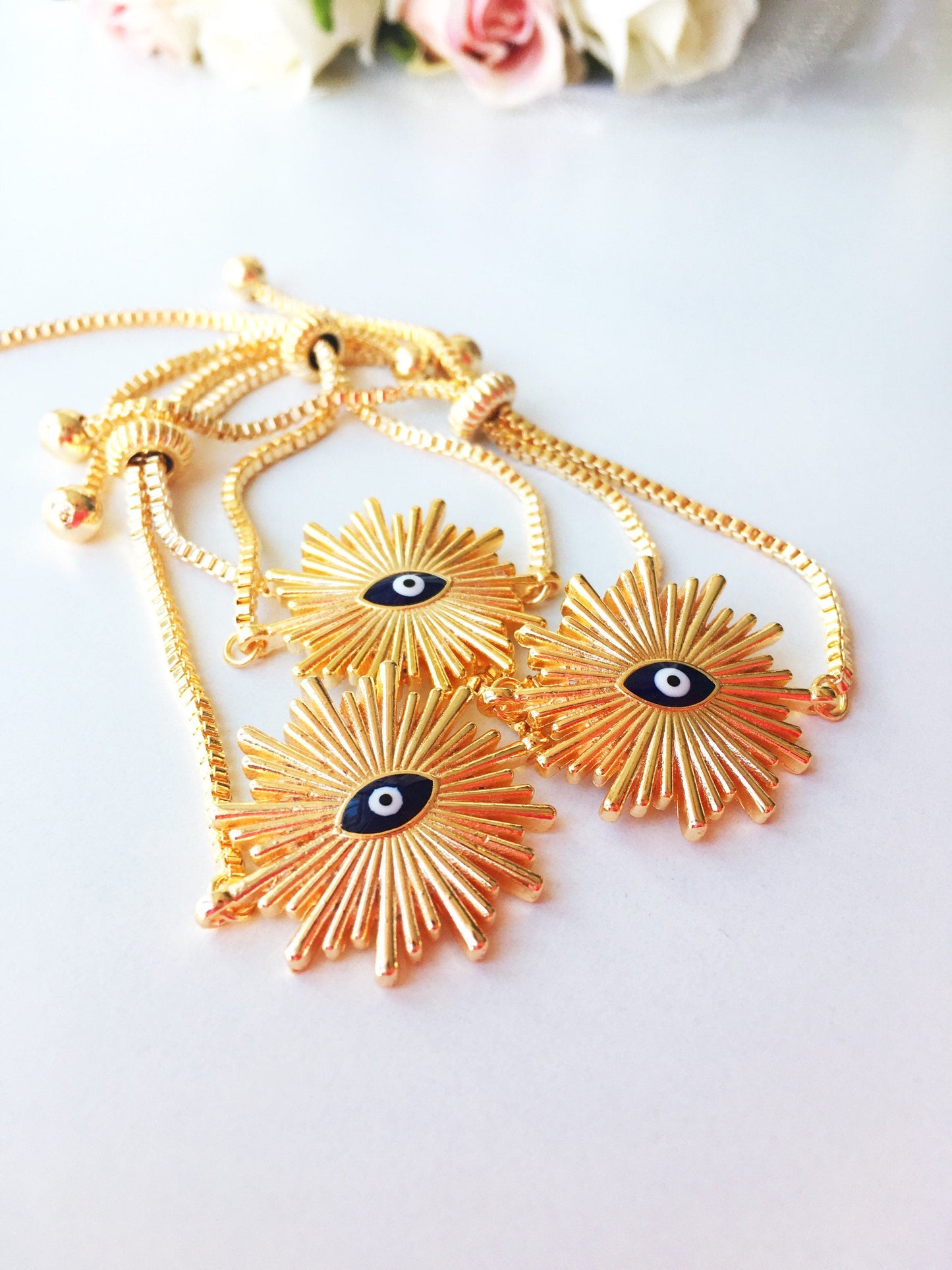 Gold Evil Eye Bracelet, Turkish Evil Eye Jewelry