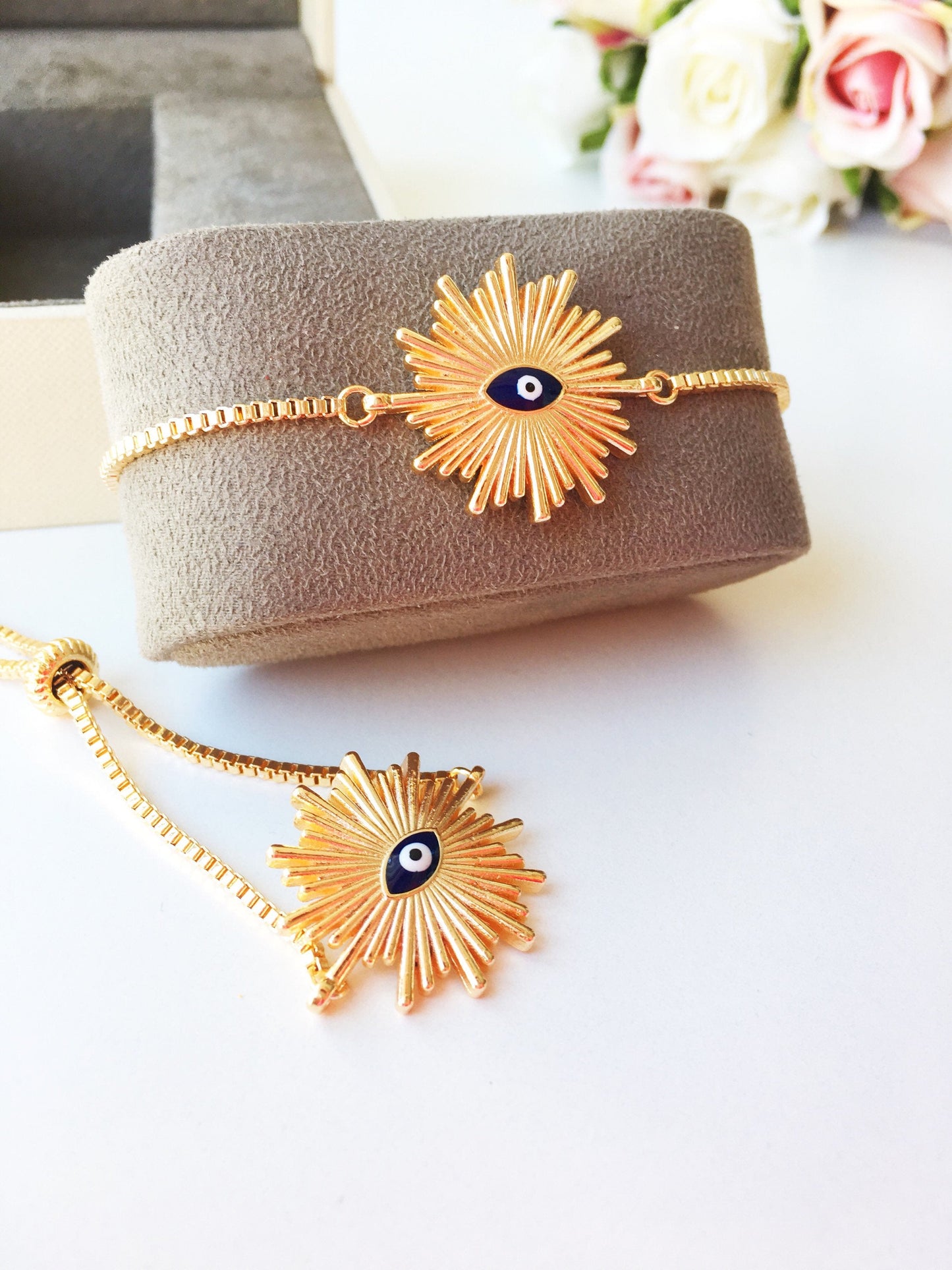 Gold Evil Eye Bracelet, Turkish Evil Eye Jewelry