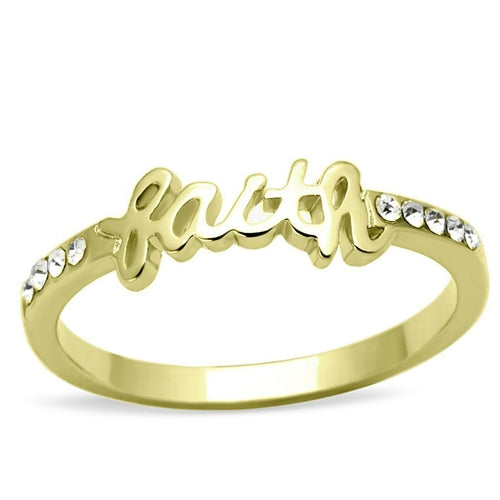 LO3967 - Flash Gold Brass Ring with Top Grade Crystal in Clear