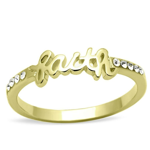 LO3967 - Flash Gold Brass Ring with Top Grade Crystal in Clear