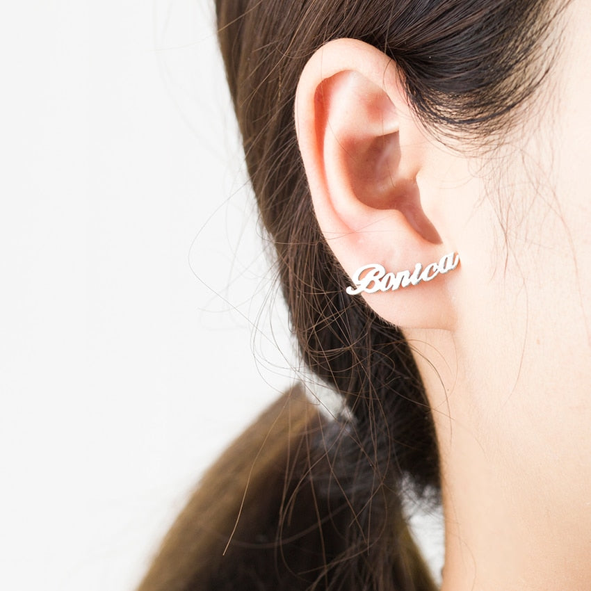 Stainless Steel Personalized Name Earrings For