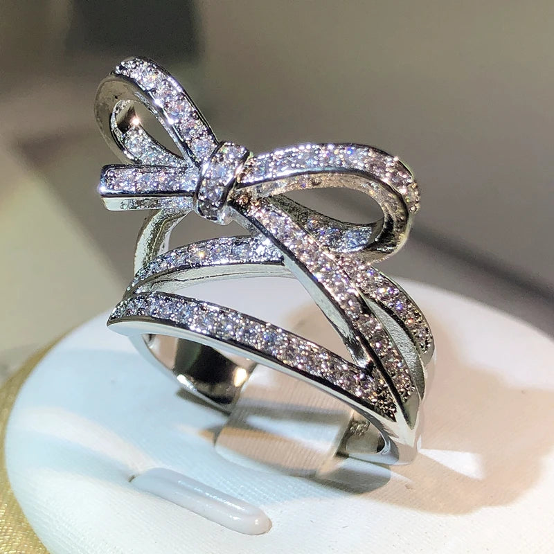 925 Sterling Silver Classic Rope Knot Bow AAAA Cubic Zirconia Ring Fine High-end Jewelry Moissanite Ring