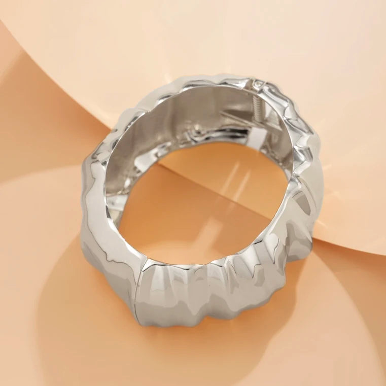 Ingemark Hip Hop Inlaid Rhinestones Water Drop Spring Bangle for Women Creative Irregular Chunky Bracelets