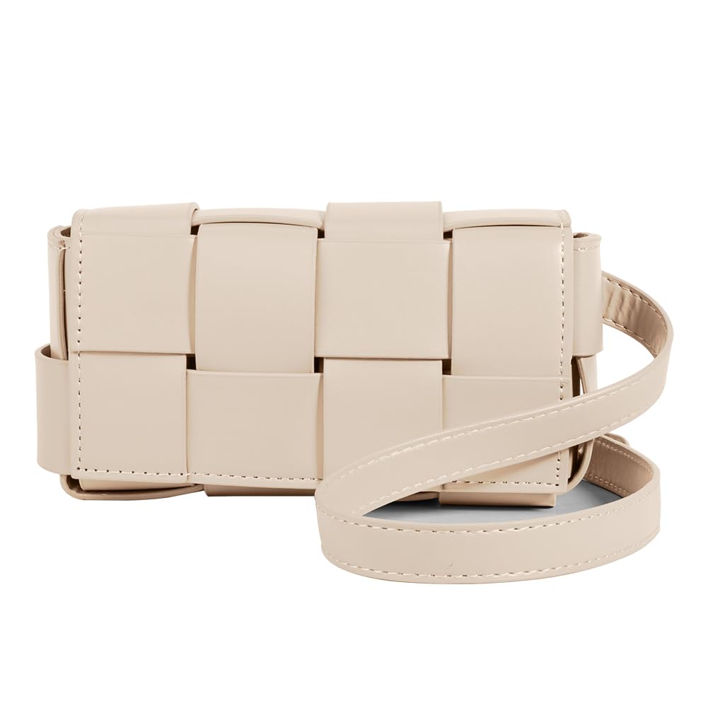 Gimue Woven Purse Crossbody Y2k Womens PU Leather Small Square Bag Waist Bag Convertible Shoulder Bag Fashion woven Messenger Bag (Apricot)