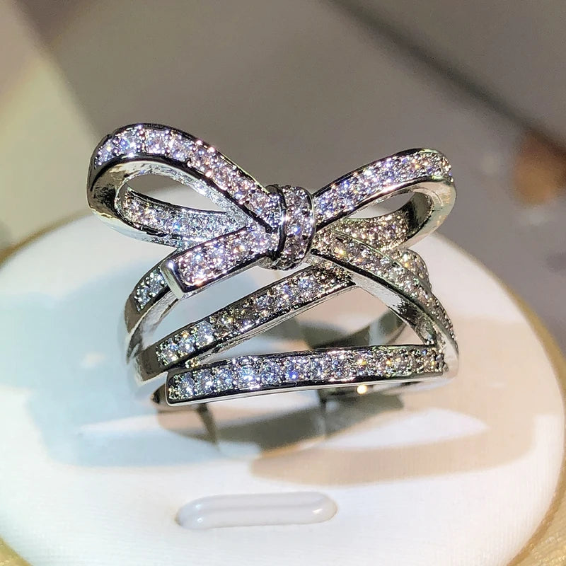 925 Sterling Silver Classic Rope Knot Bow AAAA Cubic Zirconia Ring Fine High-end Jewelry Moissanite Ring