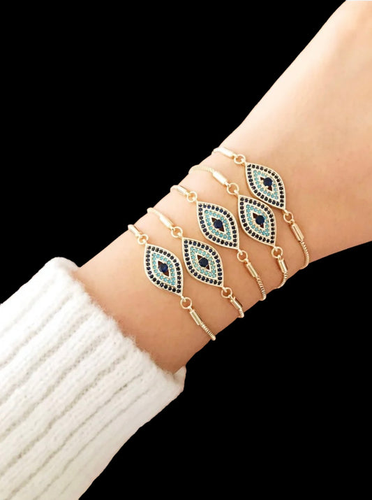 Gold Adjustable Bracelet, Evil Eye Bracelet, Greek Jewelry