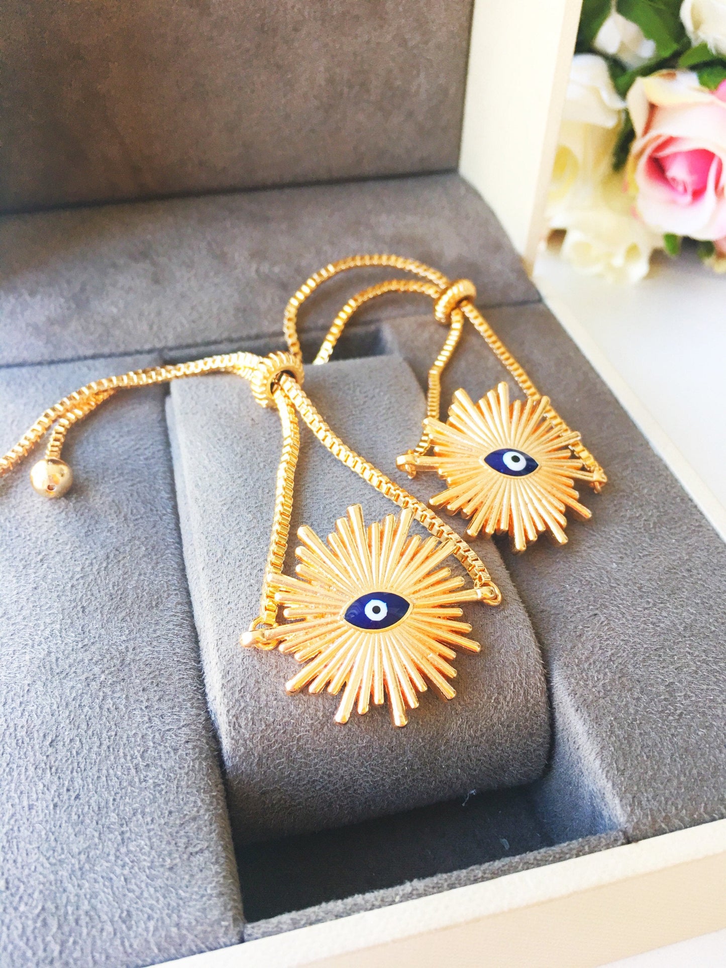 Gold Evil Eye Bracelet, Turkish Evil Eye Jewelry