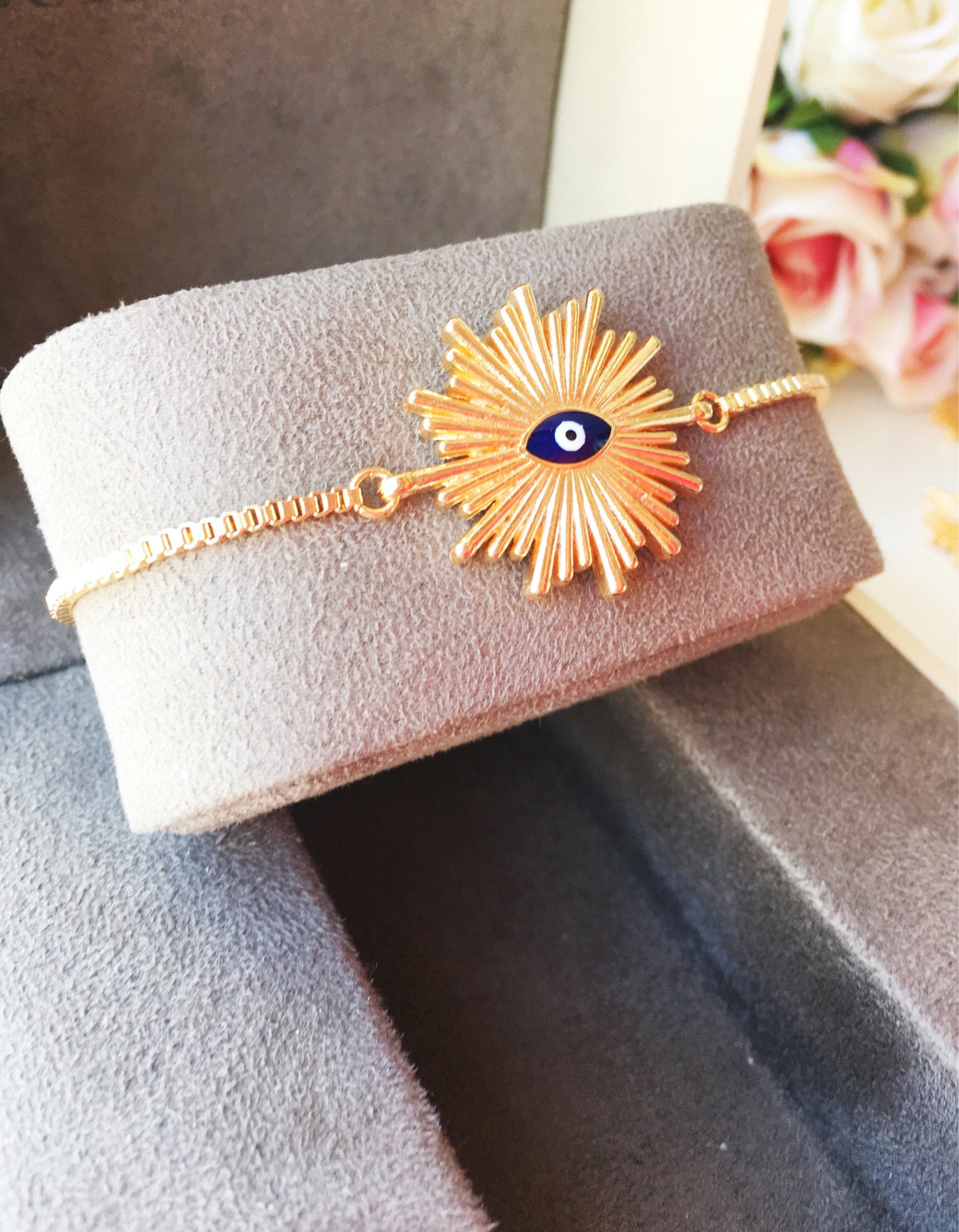 Gold Evil Eye Bracelet, Turkish Evil Eye Jewelry
