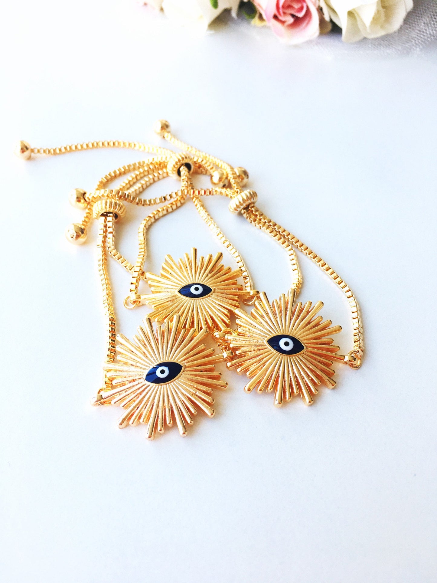 Gold Evil Eye Bracelet, Turkish Evil Eye Jewelry