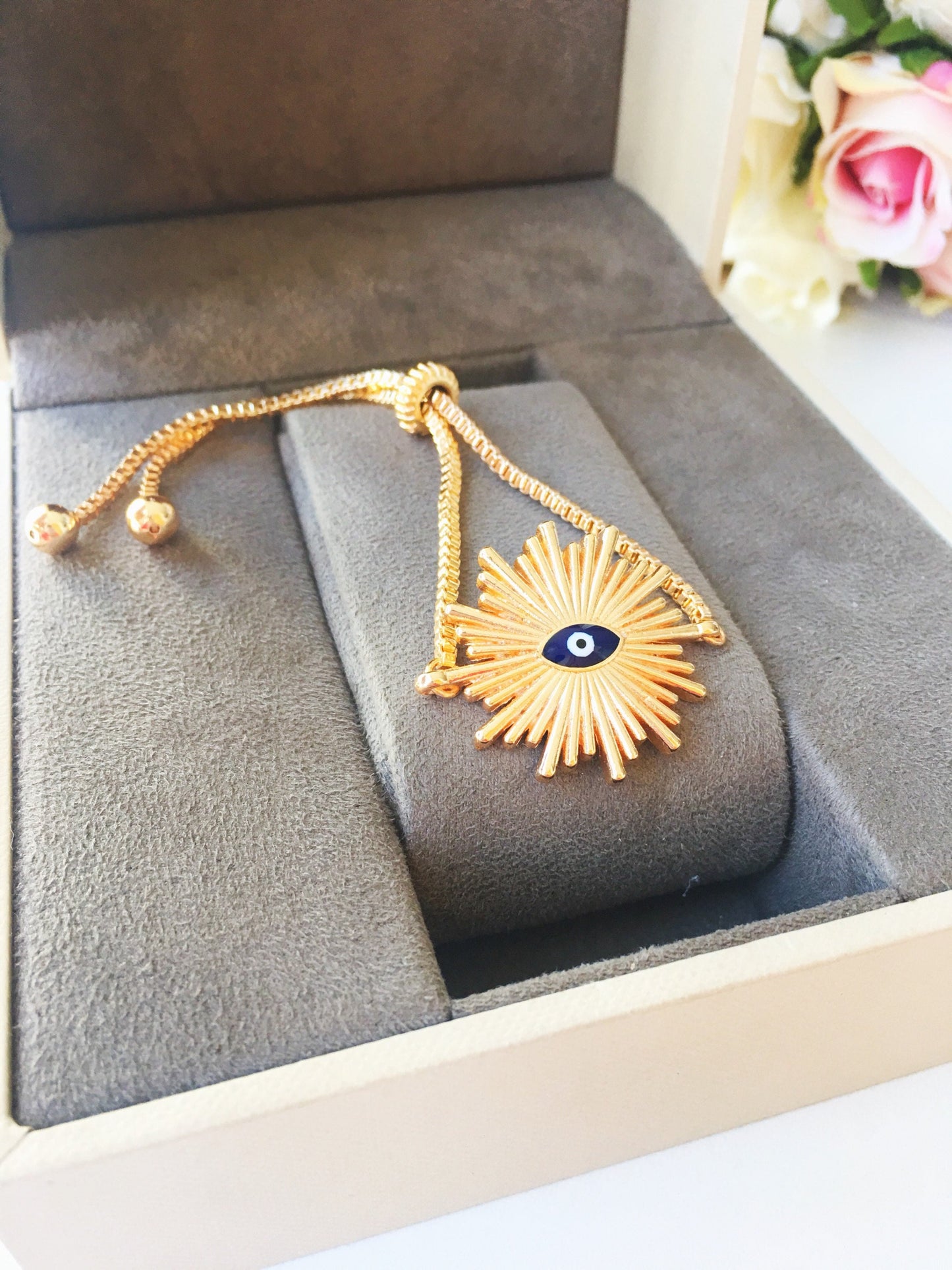 Gold Evil Eye Bracelet, Turkish Evil Eye Jewelry